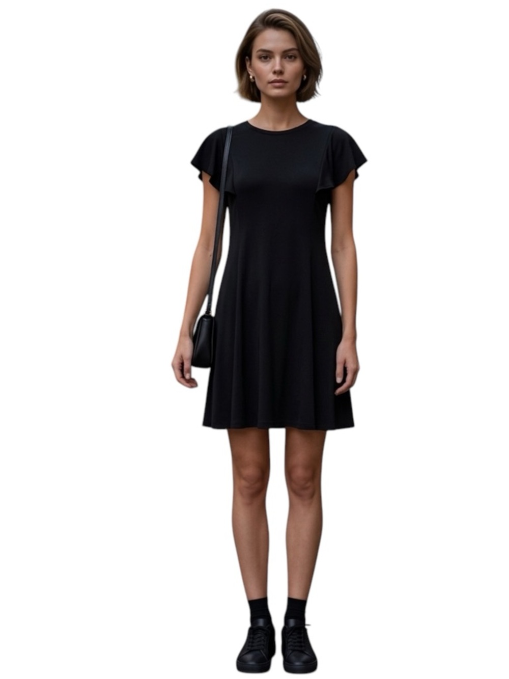 BANANA REPUBLIC black flutter sleeves mini black dress XXS